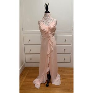 DB Studio Blush Pink Chiffon Ruffled V Neck Maxi Gown Formal Size 0